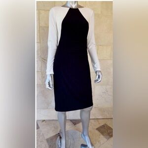 Ralph Lauren Black & White Long Sleeve Ruched Dress Size 10. NWT. free shipping